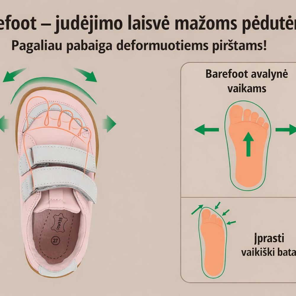 Vaikiški barefoot batai mergaitėms BEFADO Barefoot Casual 004Y001 (rožiniai) - Image 3