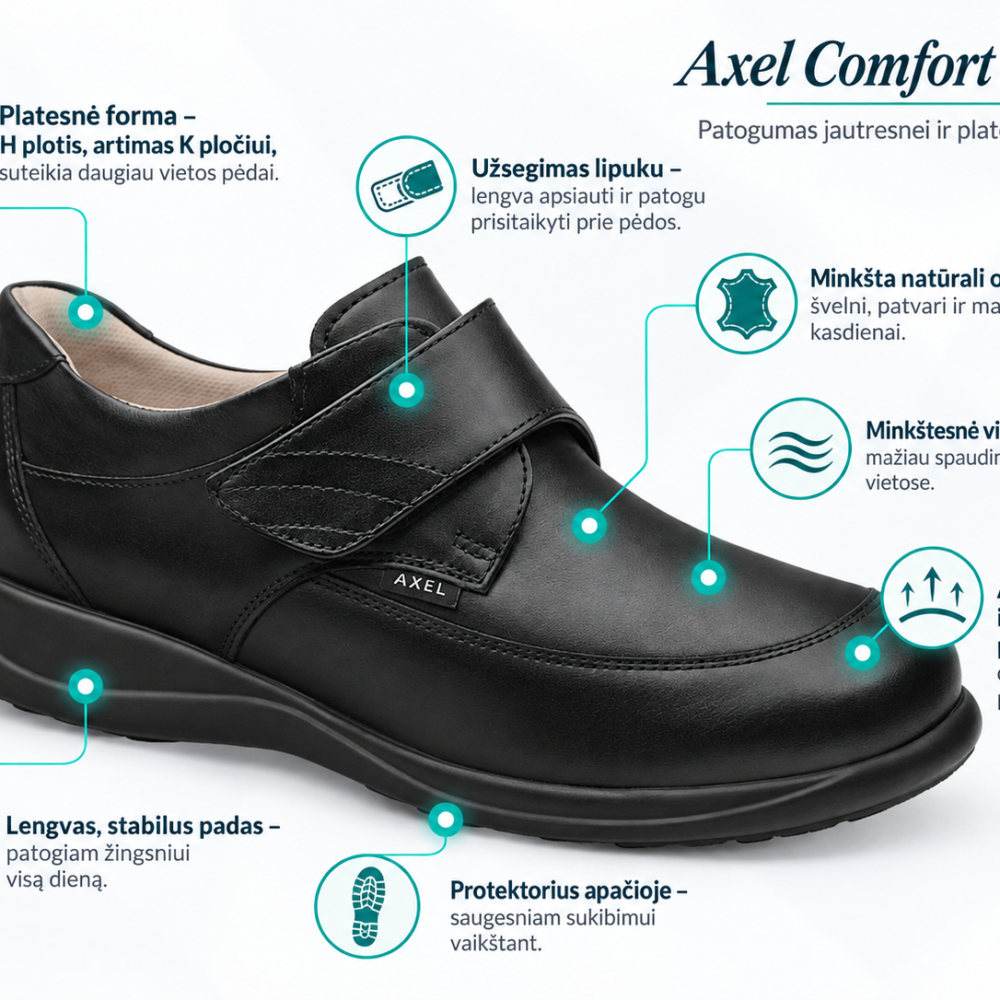 Moteriški komforto batai plačiai pėdai AXEL Comfort 1397 – Stretch-Lico, juodi - Image 6